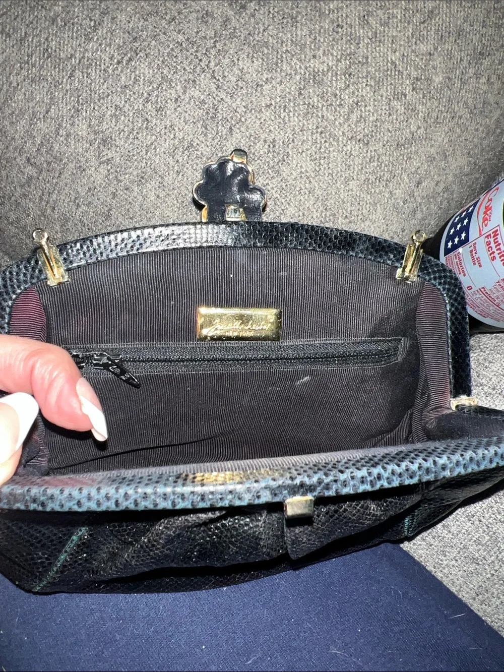 Vintage Judith Lieber Black Lizard Clutch with Multistone Kiss-Lock GUC
